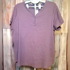 Duluth Trading Co 2X Henley Shirt Cotton Slub Purple Short Sleeve